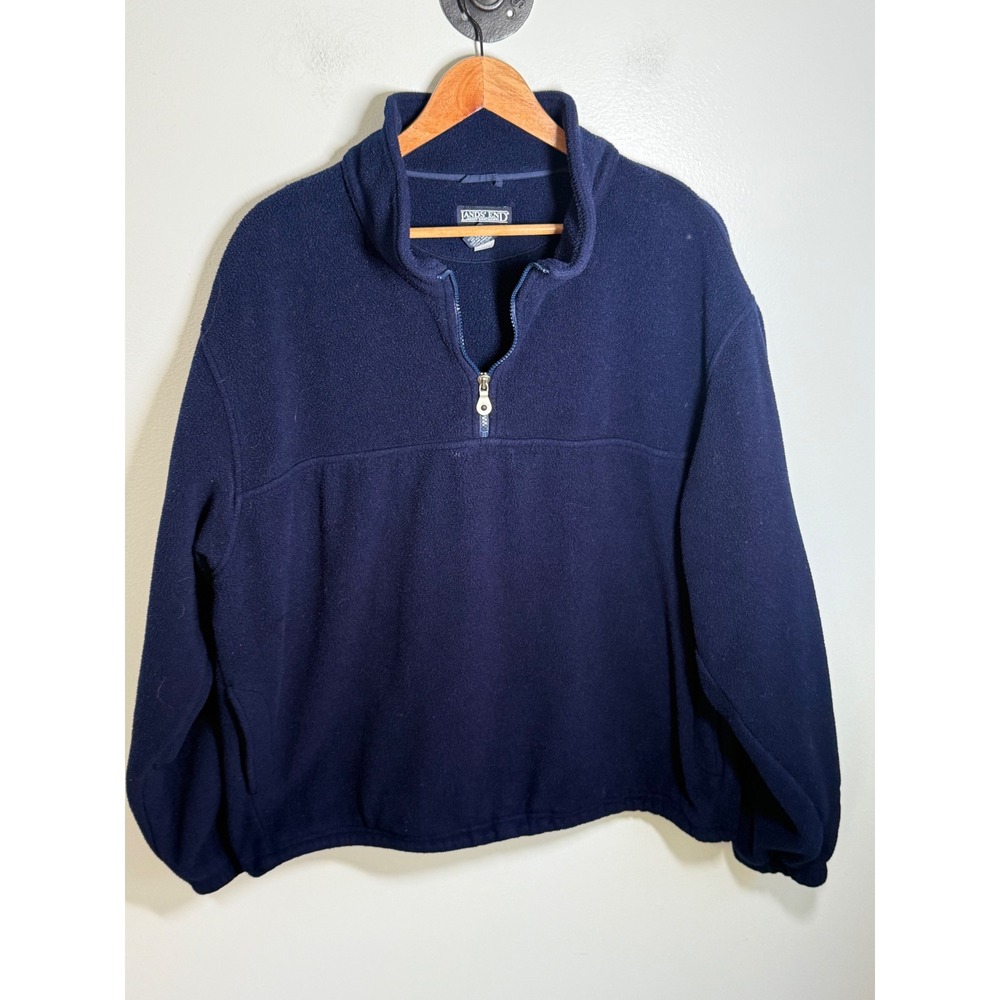 Lands End Mens XL Navy Blue Fleece Quarter Zip Pullover Sweater Made in USA